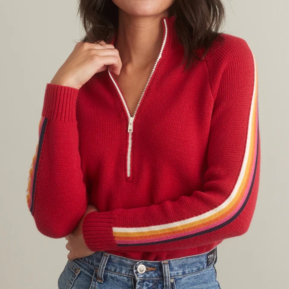 Marine Layer x Lost & Found Snowbird ¼ Zip Sweater in Flame Red - Size Large